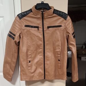 Hard Edge Jacket Faux Leather Men's sz L Tan Black Edgy